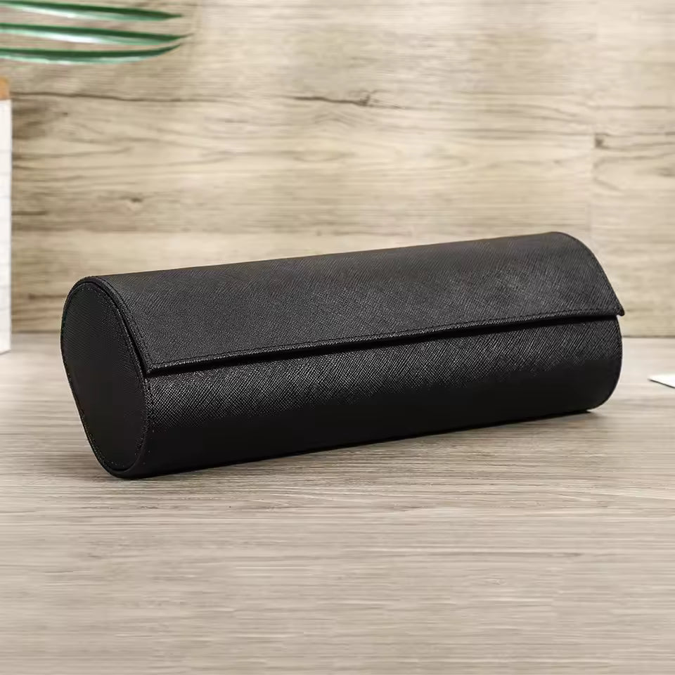 Genuine Saffiano Leather 4-Slot Watch Roll Case - Travel Portable Watch Organizer