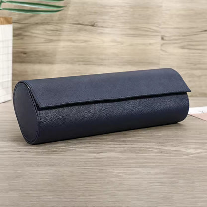Genuine Saffiano Leather 4-Slot Watch Roll Case - Travel Portable Watch Organizer