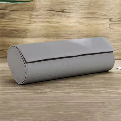 Genuine Saffiano Leather 4-Slot Watch Roll Case - Travel Portable Watch Organizer