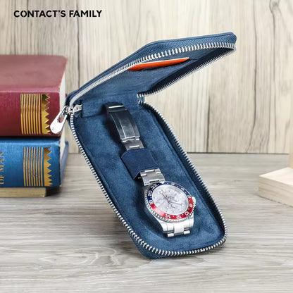 Genuine Saffiano Leather Single Slot Watch Case - Watch Storage Gift for Men & Women