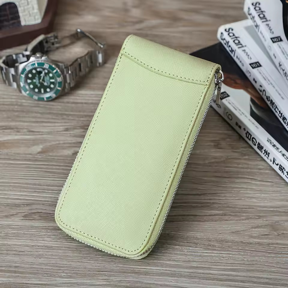 Genuine Saffiano Leather Single Slot Watch Case - Watch Storage Gift for Men & Women