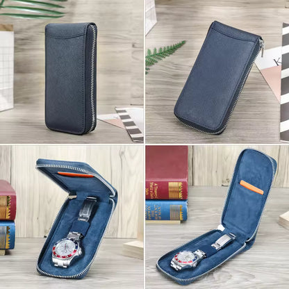 Genuine Saffiano Leather Single Slot Watch Case - Watch Storage Gift for Men & Women