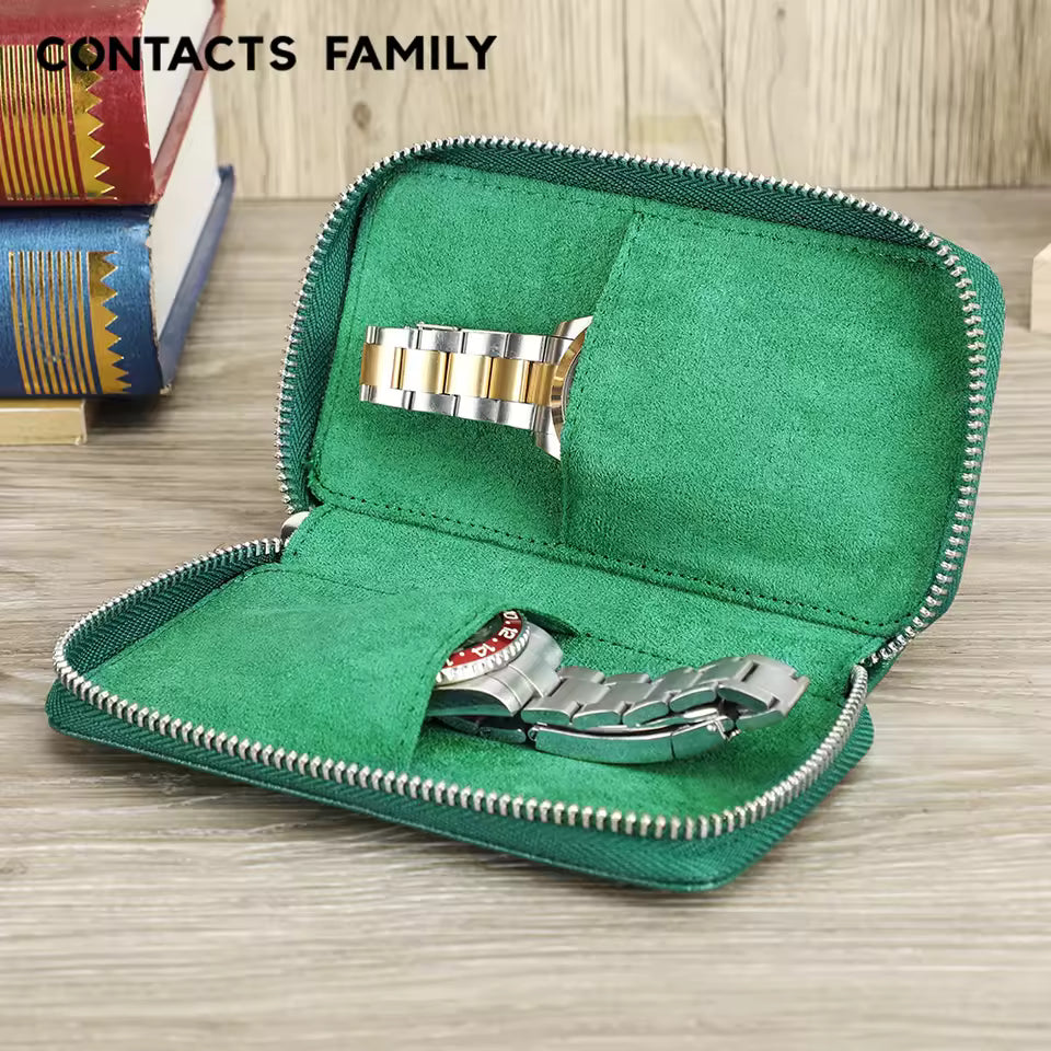 Genuine Saffiano Leather 2-Slot Watch Case - Luxury Travel Watch Organizer for Men & Women