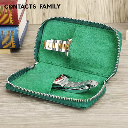 Genuine Saffiano Leather 2-Slot Watch Case - Luxury Travel Watch Organizer for Men & Women