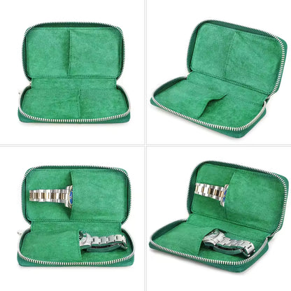 Genuine Saffiano Leather 2-Slot Watch Case - Luxury Travel Watch Organizer for Men & Women