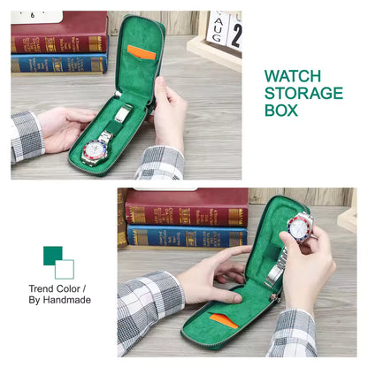 Genuine Saffiano Leather Single Slot Watch Case - Watch Storage Gift for Men & Women