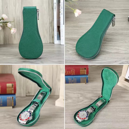 Genuine Saffiano Leather Single Slot Watch Case with Zipper - Portable Travel Watch Organizer