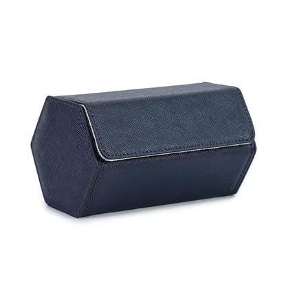 Saffiano Genuine Leather 2-Slot Watch Roll Case - Portable Hexagon Watch Storage Box