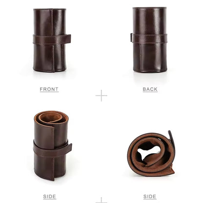 Luxury Genuine Leather 6-Slot Watch Roll Case - Portable Watch Organizer Travel Watch Case
