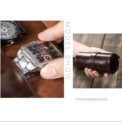 Luxury Genuine Leather 6-Slot Watch Roll Case - Portable Watch Organizer Travel Watch Case