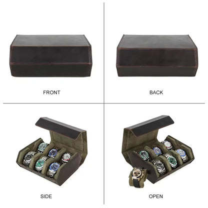 Luxury Cowhide Leather 6/8 Slots Watch Roll Box - Vintage Hexagon Watch Box