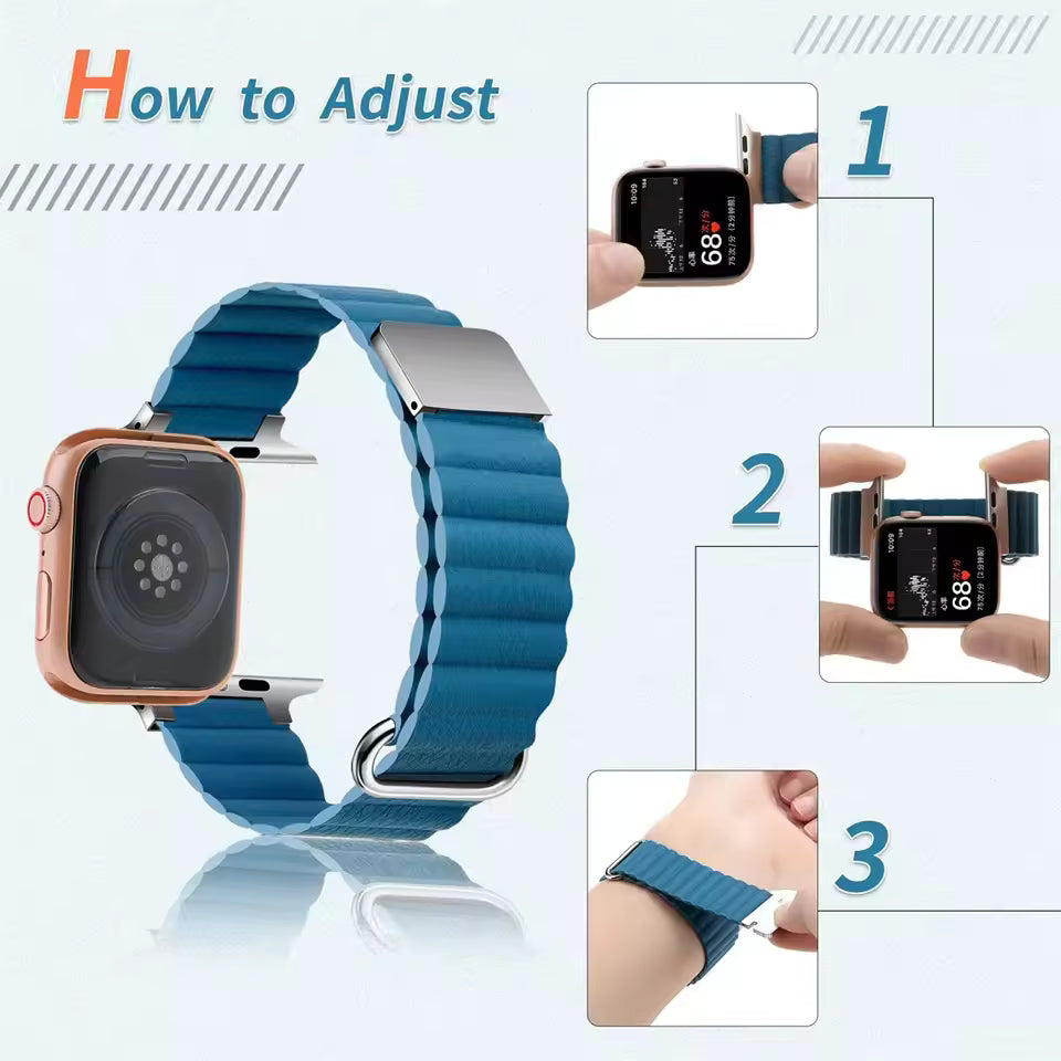 Magnetic Leather Strap for Apple Watch Band iWatch Series Ultra/3/11/10/9/8/7/6/5/4/3/SE