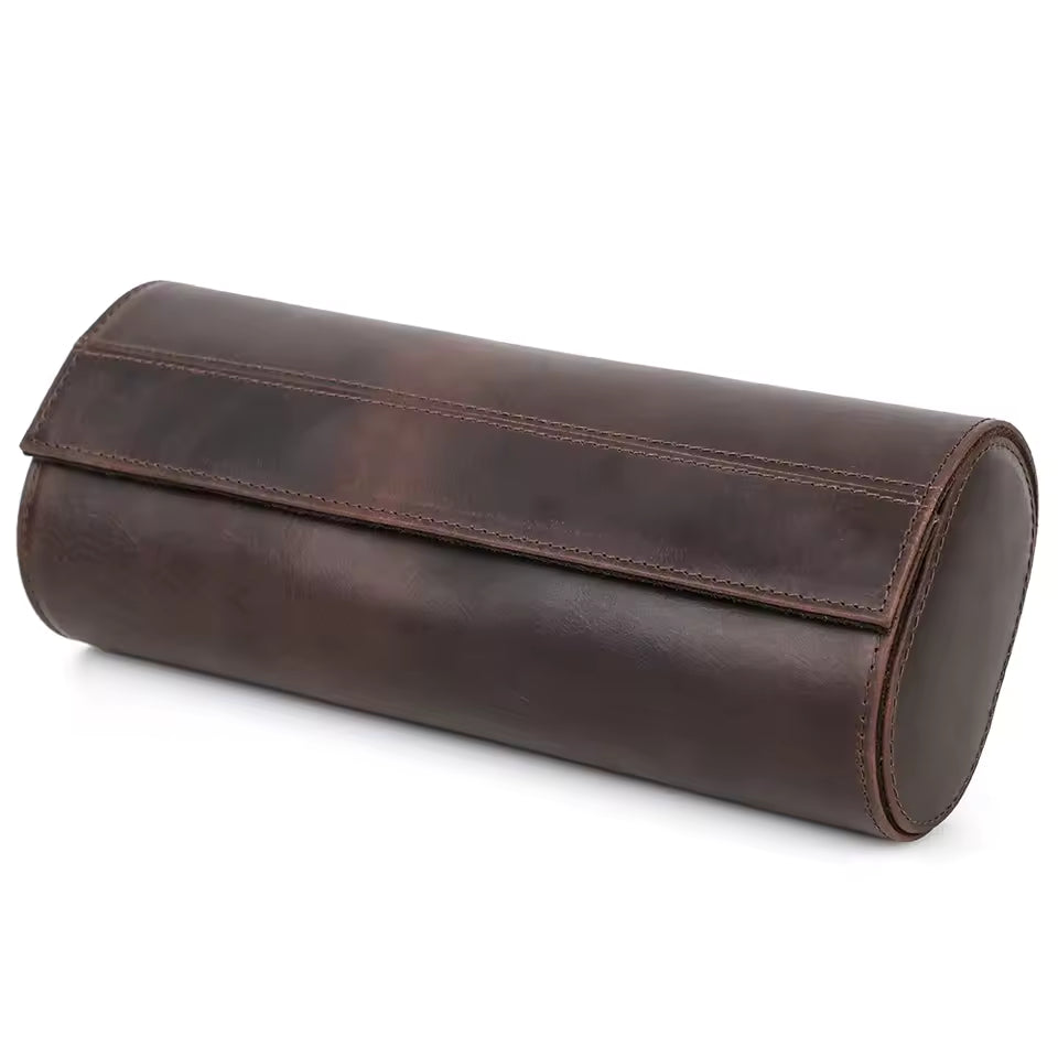Men's Crazy Horse Leather 1/2/3/4/6/8 Slots Watch Roll Case - Portable Watch Organizer