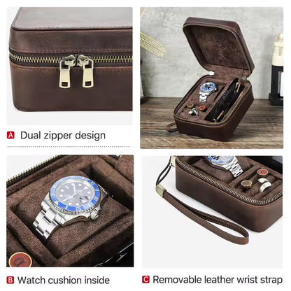Multi-Compartment Leather Watch Box with Jewelry & Sunglasses Storage Organizer