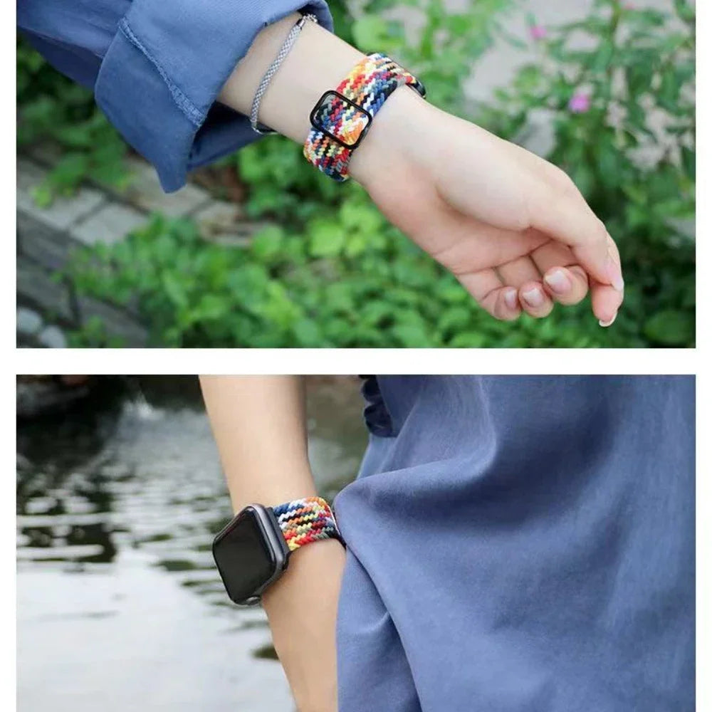 Nylon Braided Loop Elastic Strap for Apple Watch Band iWatch Series Ultra/2/10/9/8/7/6/5/4/SE/3