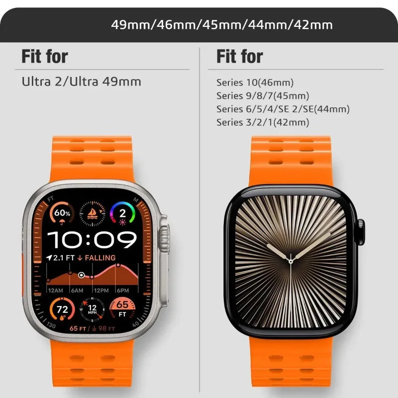 Ocean Sport Silicone Strap for Apple Watch iWatch Ultra2 Band 49mm 46mm 45mm 44mm Series 10/9/8/7/6/5/4/SE