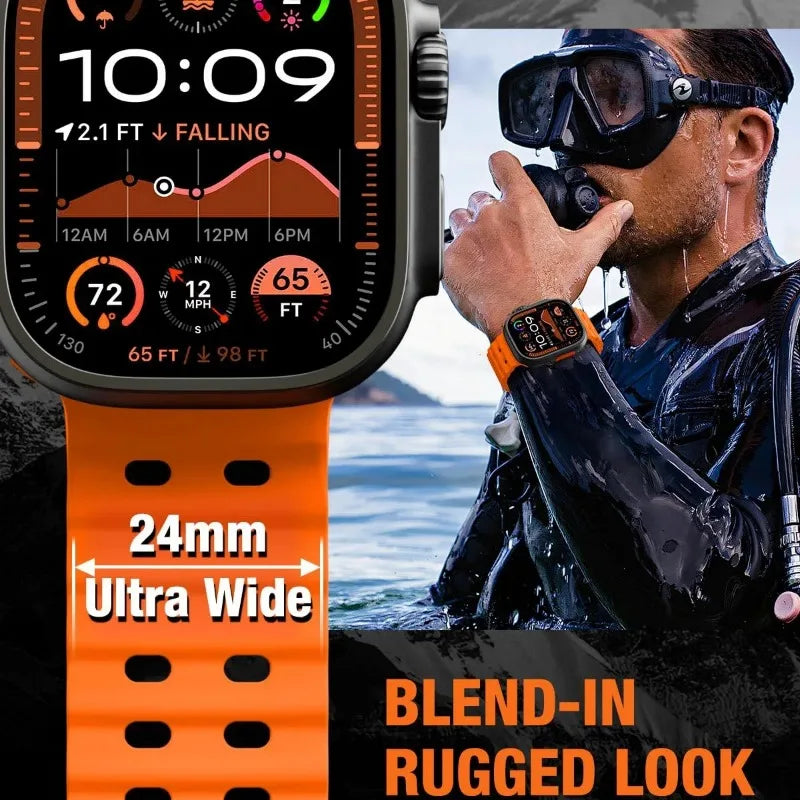 Ocean Sport Silicone Strap for Apple Watch iWatch Ultra2 Band 49mm 46mm 45mm 44mm Series 10/9/8/7/6/5/4/SE