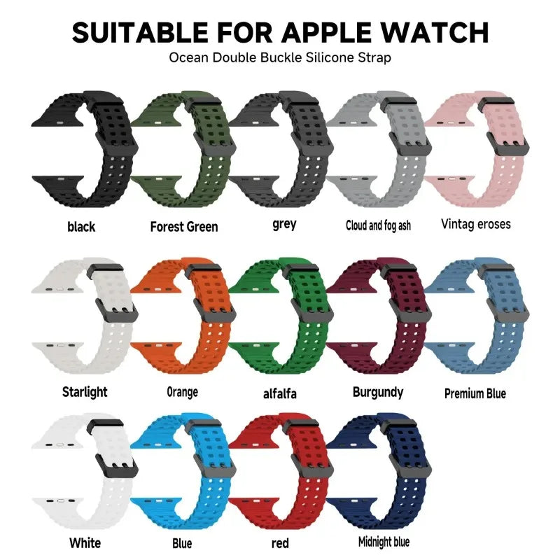 Ocean Sport Silicone Strap for Apple Watch iWatch Ultra2 Band 49mm 46mm 45mm 44mm Series 10/9/8/7/6/5/4/SE