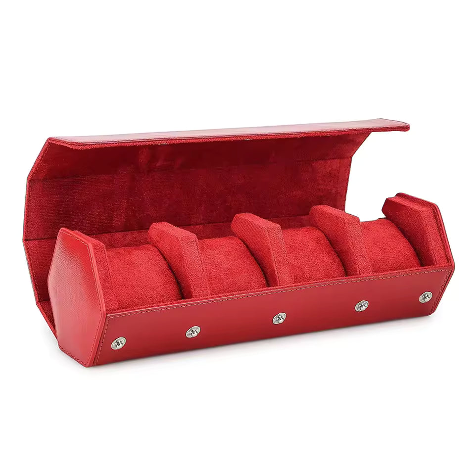 4-Slot Genuine Saffiano Leather Watch Roll Case - Portable Hexagon Watch Organizer