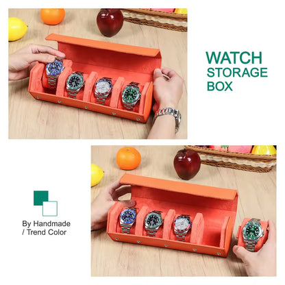 4-Slot Genuine Saffiano Leather Watch Roll Case - Portable Hexagon Watch Organizer