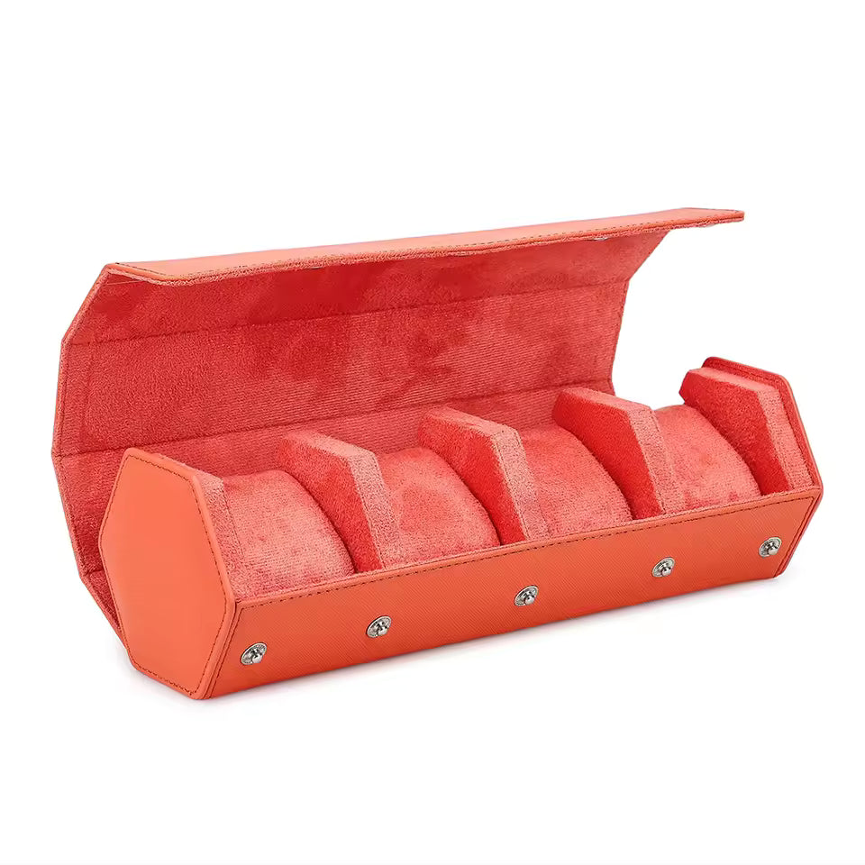Saffiano Leather 4-Slot Hexagonal Travel Watch Roll – product view 15