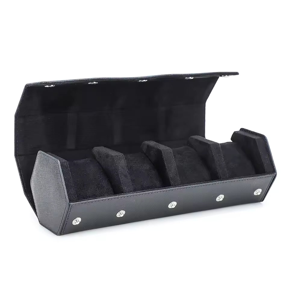 4-Slot Genuine Saffiano Leather Watch Roll Case - Portable Hexagon Watch Organizer