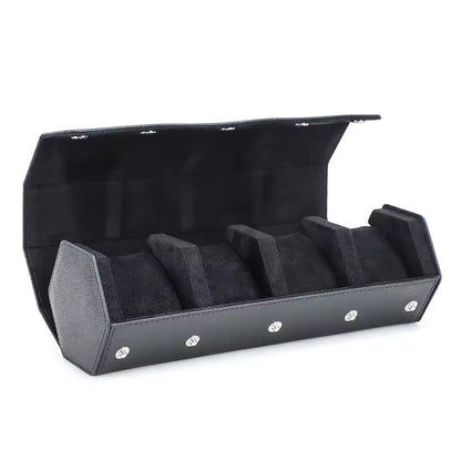 4-Slot Genuine Saffiano Leather Watch Roll Case - Portable Hexagon Watch Organizer
