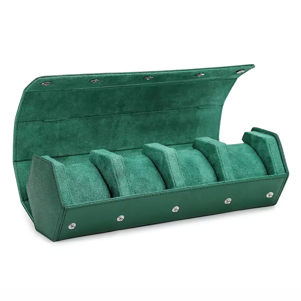 4-Slot Genuine Saffiano Leather Watch Roll Case - Portable Hexagon Watch Organizer
