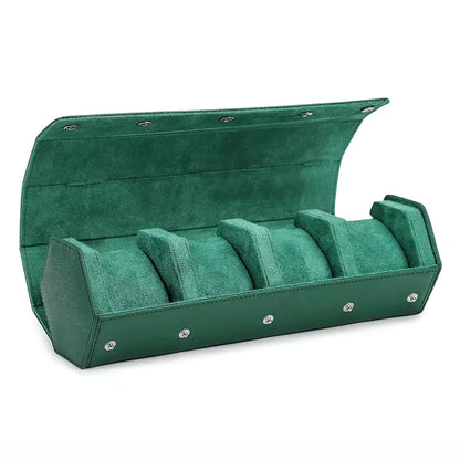 4-Slot Genuine Saffiano Leather Watch Roll Case - Portable Hexagon Watch Organizer