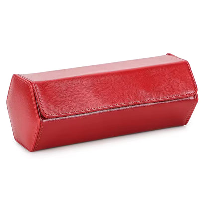 Saffiano Genuine Leather 3-Slot Watch Roll Case - Portable Hexagon Watch Storage Box