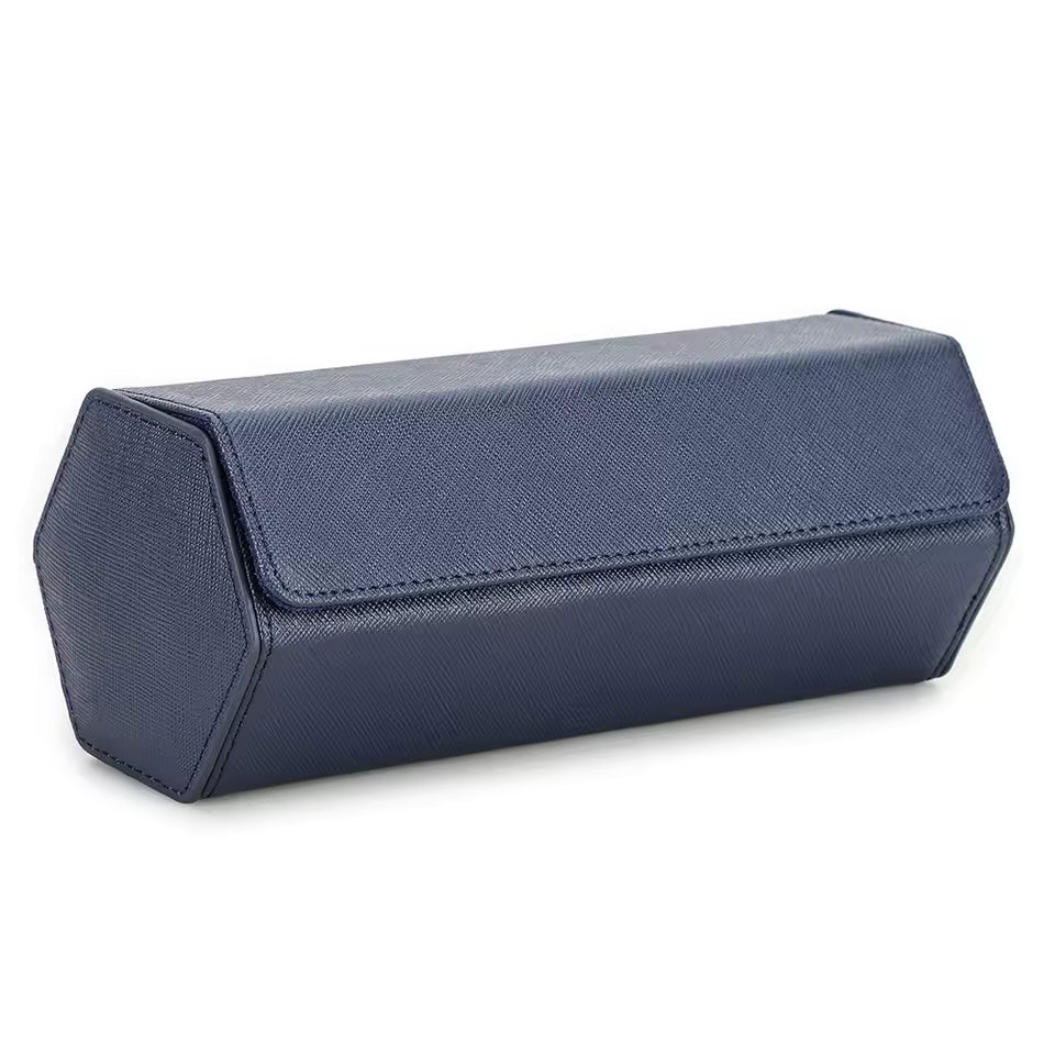 Saffiano Genuine Leather 3-Slot Watch Roll Case - Portable Hexagon Watch Storage Box