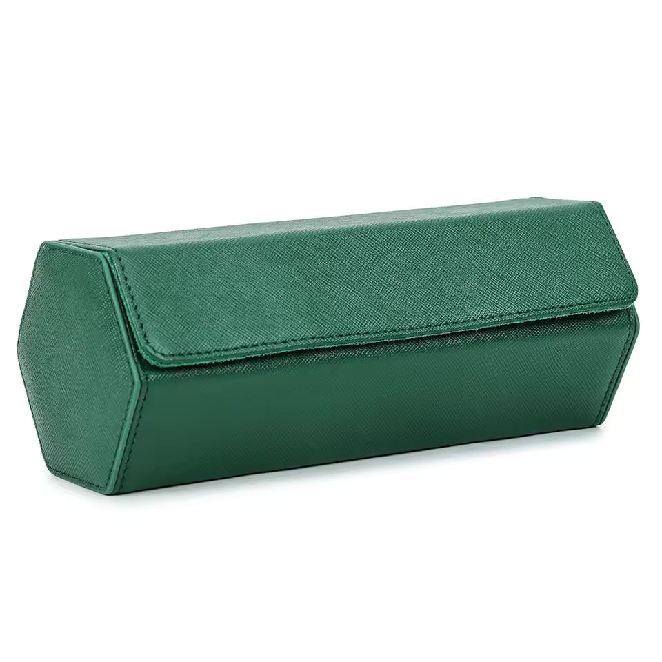 Saffiano Genuine Leather 3-Slot Watch Roll Case - Portable Hexagon Watch Storage Box