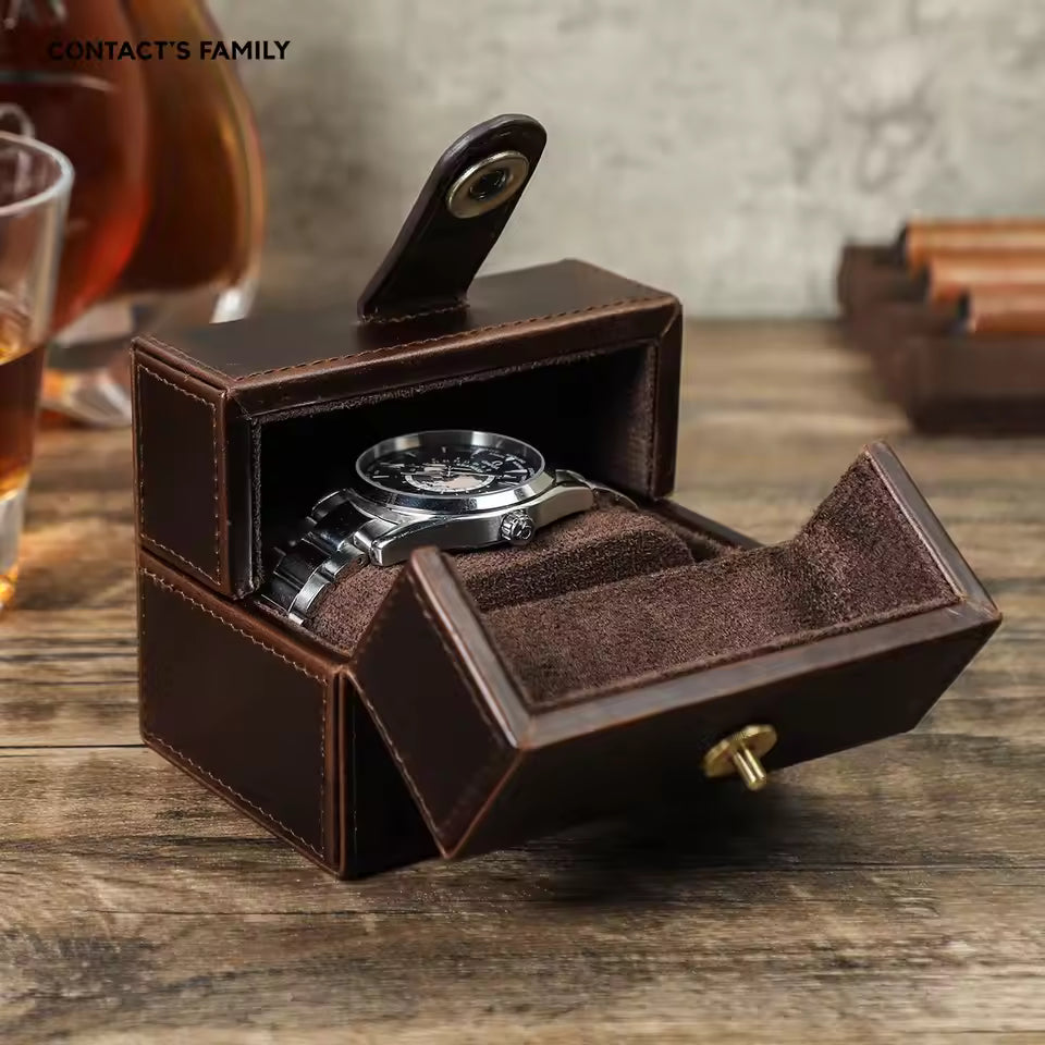 Portable Cowhide Leather Single Watch Box - Luxury Watch Case