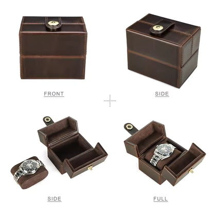 Portable Cowhide Leather Single Watch Box - Luxury Watch Case