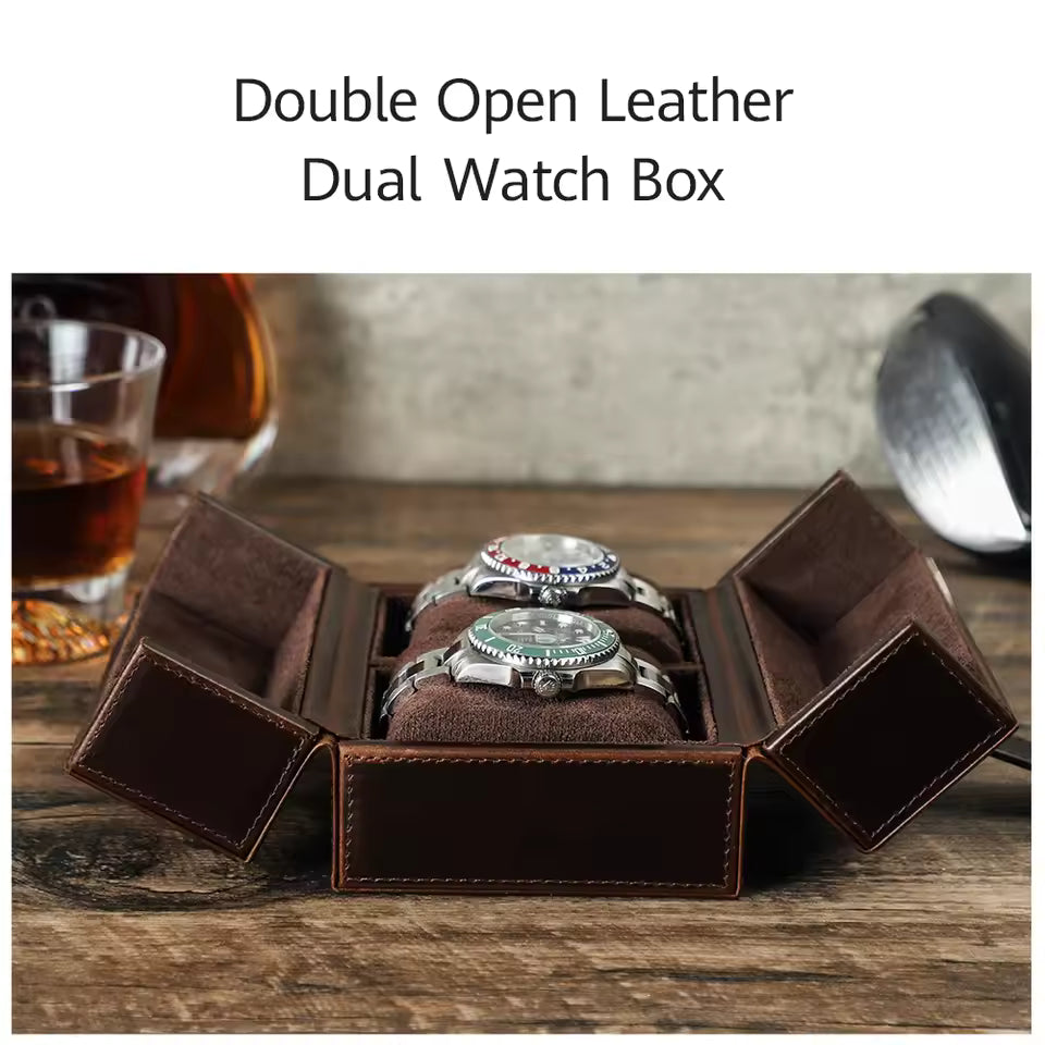 Portable Cowhide Leather 1/2 Slots Watch Box - Luxury Travel Watch Case