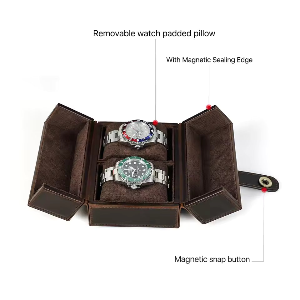 Portable Cowhide Leather 1/2 Slots Watch Box - Luxury Travel Watch Case