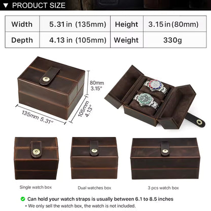 Portable Cowhide Leather 1/2 Slots Watch Box - Luxury Travel Watch Case