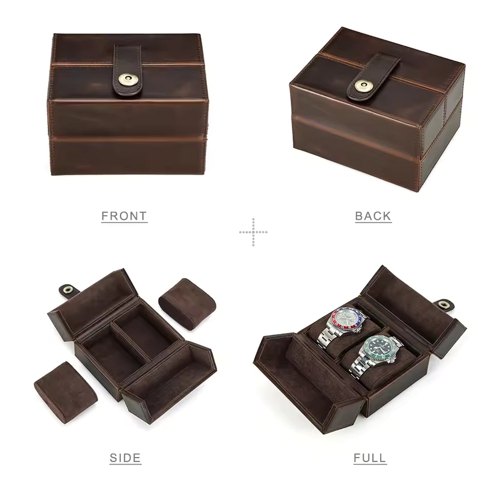 Portable Cowhide Leather 1/2 Slots Watch Box - Luxury Travel Watch Case