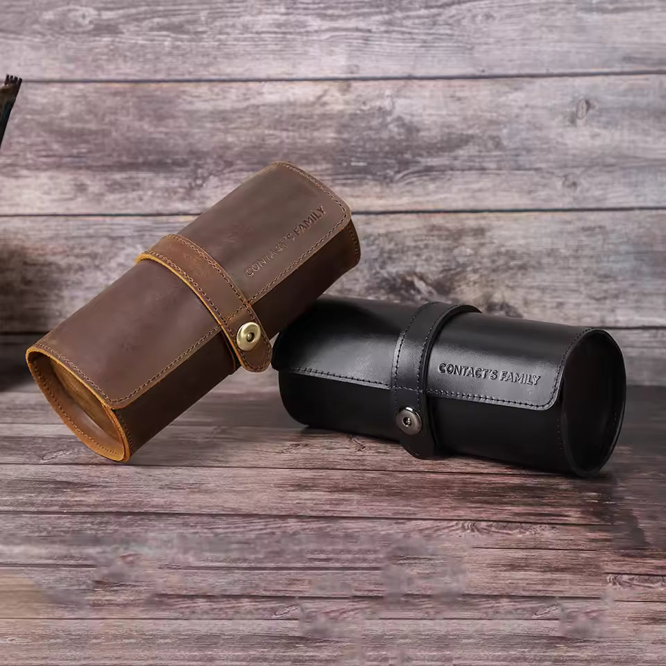 Genuine Leather 3-Slot Watch Roll Case - Portable Watch Holder Gift for Men & Women