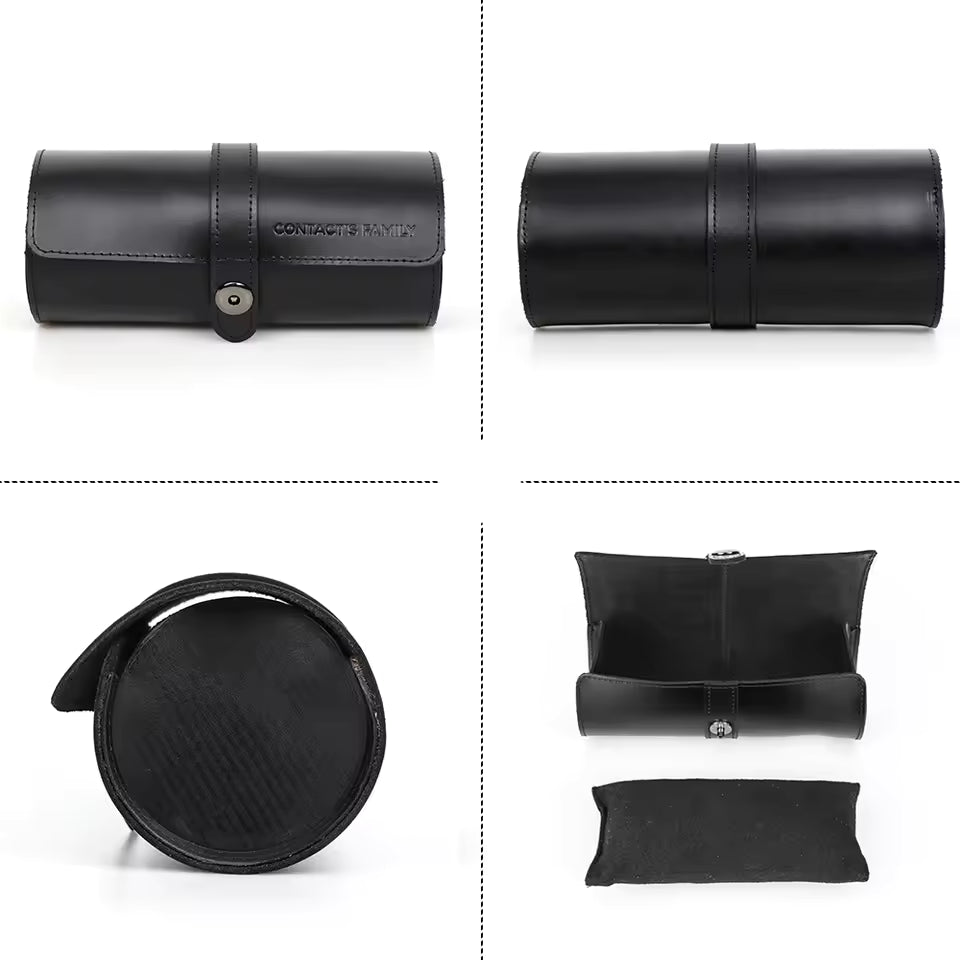 Genuine Leather 3-Slot Watch Roll Case - Portable Watch Holder Gift for Men & Women