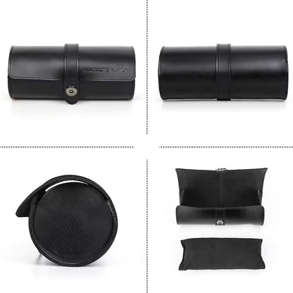 Genuine Leather 3-Slot Watch Roll Case - Portable Watch Holder Gift for Men & Women