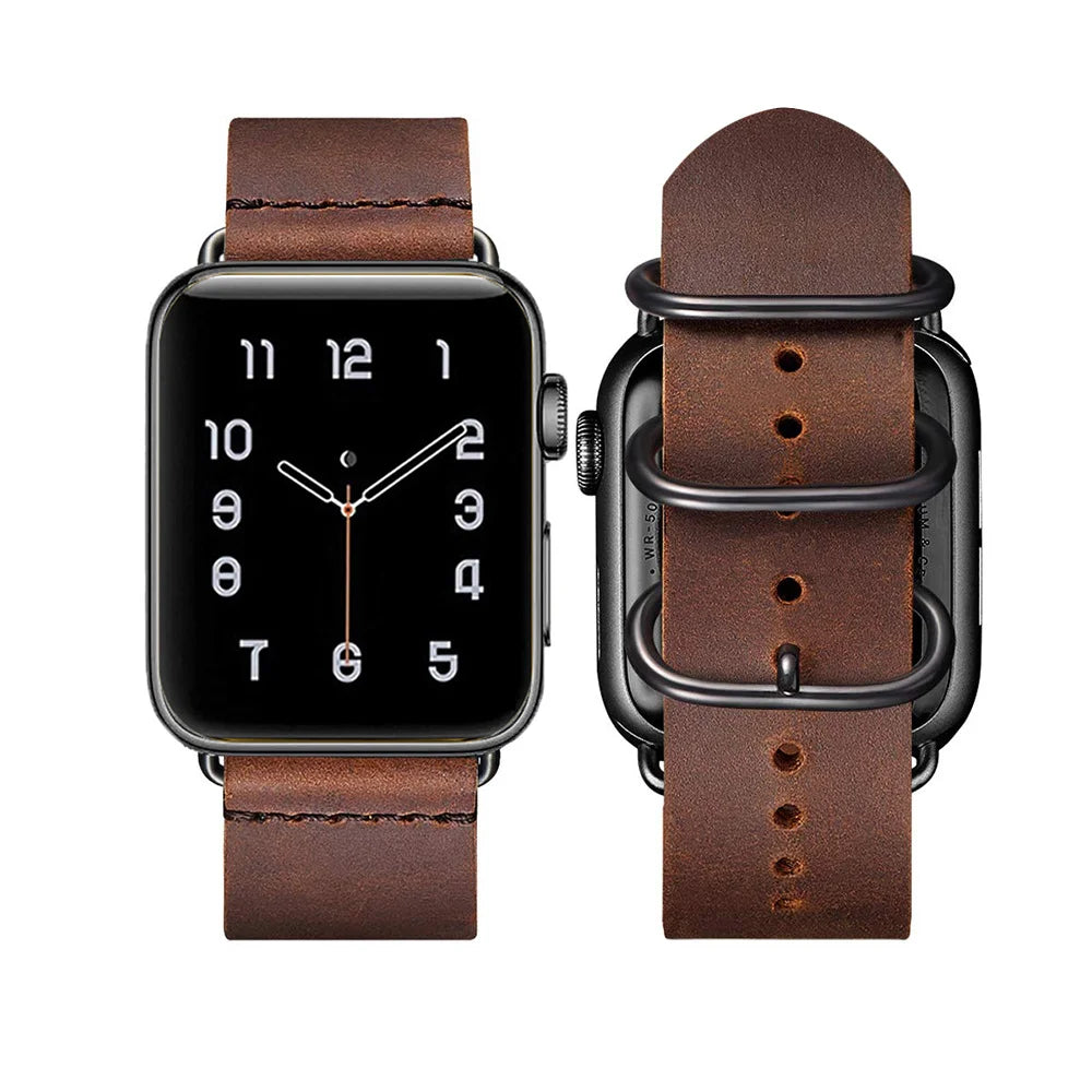 Premium Leather Three-Button Bracelet for Apple Watch Ultra Band 49mm 46mm 45mm 41mm 44mm 42mm 40mm Series 10/9/8/7/6/5/4/SE