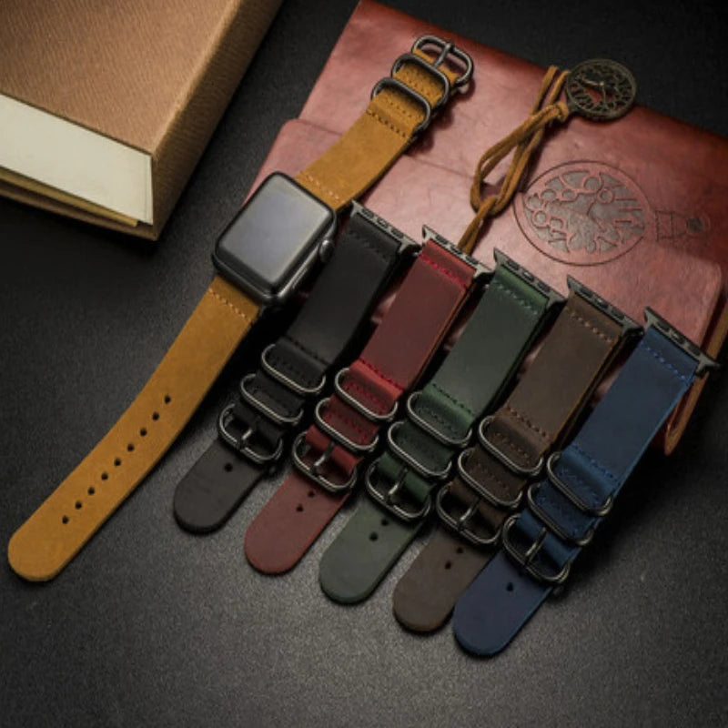Premium Leather Three-Button Bracelet for Apple Watch Ultra Band 49mm 46mm 45mm 41mm 44mm 42mm 40mm Series 10/9/8/7/6/5/4/SE