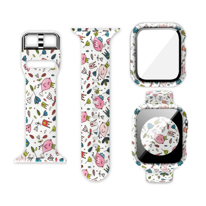 Printed Silicone Strap+Case for Apple Watch Band iWatch Series 9/8/7/6/5/4/3/SE