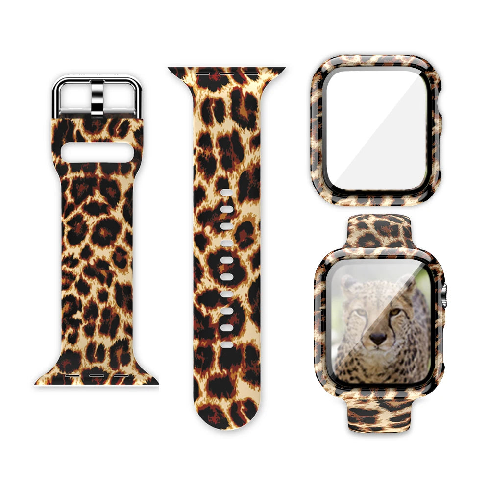 Printed Silicone Strap+Case for Apple Watch Band iWatch Series 9/8/7/6/5/4/3/SE