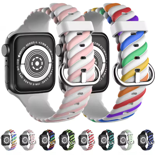 Rainbow Pattern Silicone Bracelet for Apple Watch Band iWatch Series 10/Ultra/2/9/8/7/6/5/4/SE