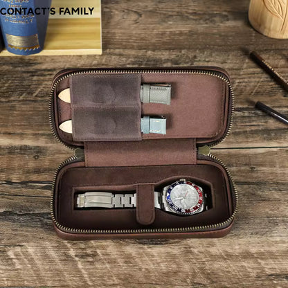 Crazy Horse Cowhide Leather Single Watch Case with Strap Slots