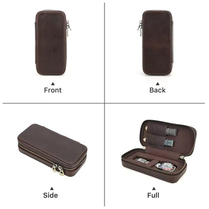 Crazy Horse Cowhide Leather Single Watch Case with Strap Slots