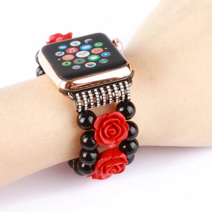 Rose Flower Agate Bracelet for Apple Watch Band iWatch Series Ultra/10/9/8/7/6/5/4/3/SE