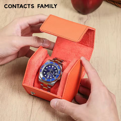 Saffiano Genuine Leather Single Slot Watch Roll Case - Hexagon Portable Watch Case